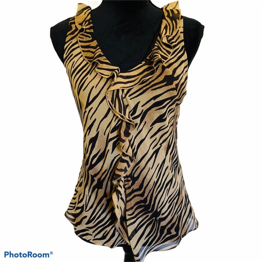 NORA NOH ZEBRA PRINT SILK SLEEVELESS TOP SZ M